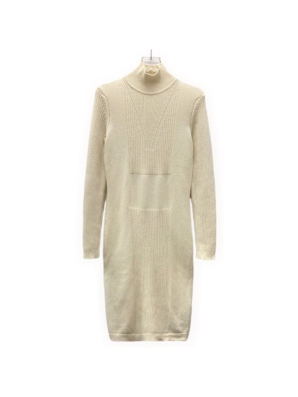 Hermès Beige Cashmere Mock-Neck Long-Sleeve Knit Dress